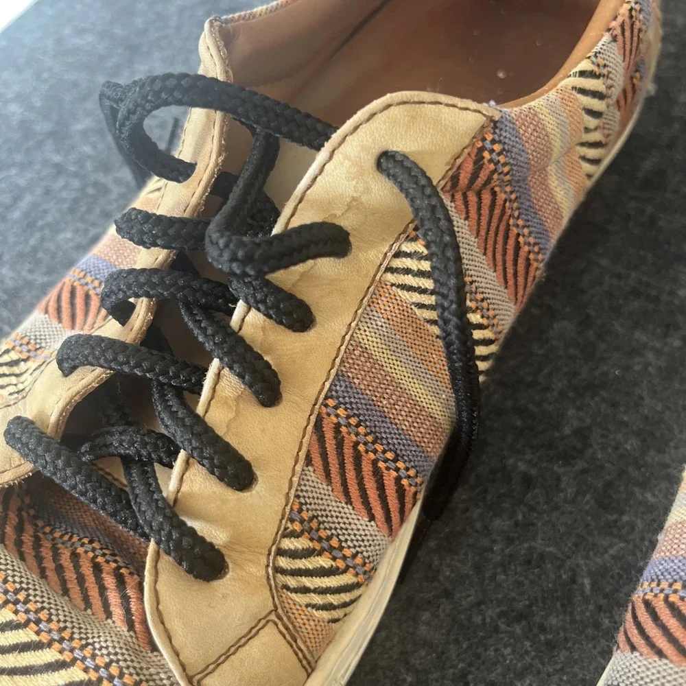 TAFT‎ The Sneaker Tribal Multi Striped Leather Trim Y2K Good Condition Mens 9
